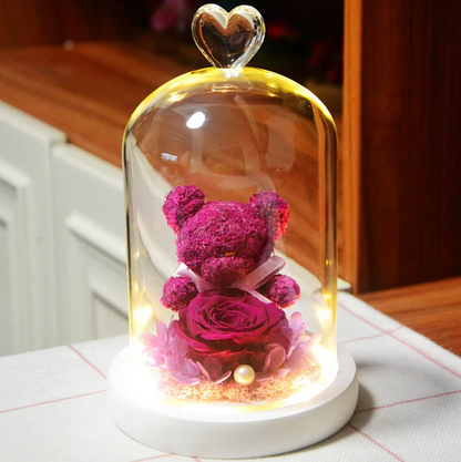 Eternal Rose Flower Bear Ornament