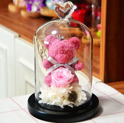 Eternal Rose Flower Bear Ornament