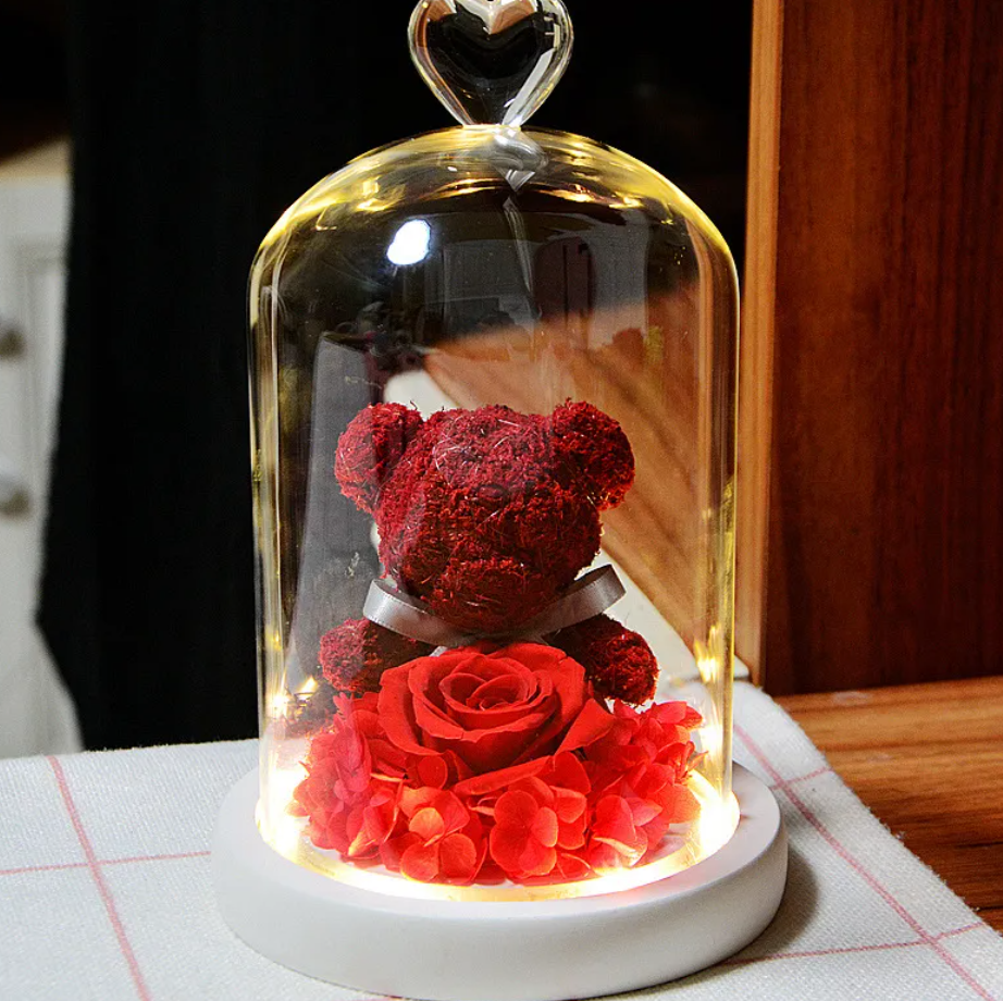 Eternal Rose Flower Bear Ornament