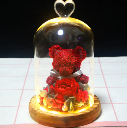 Eternal Rose Flower Bear Ornament