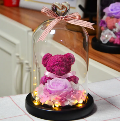 Eternal Rose Flower Bear Ornament