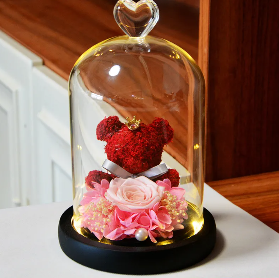 Eternal Rose Flower Bear Ornament