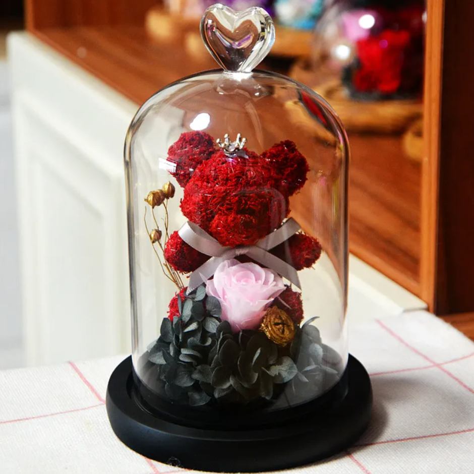 Eternal Rose Flower Bear Ornament