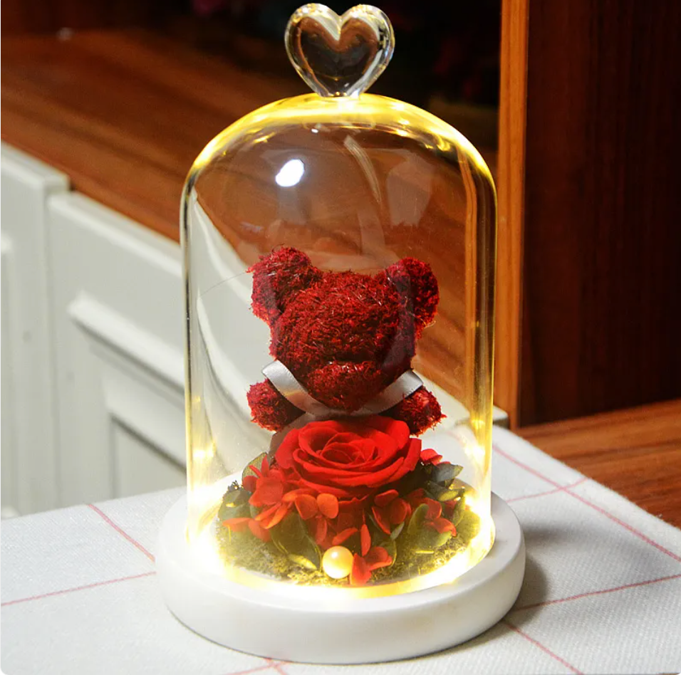 Eternal Rose Flower Bear Ornament