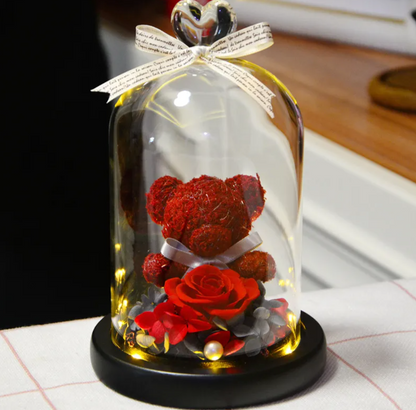 Eternal Rose Flower Bear Ornament