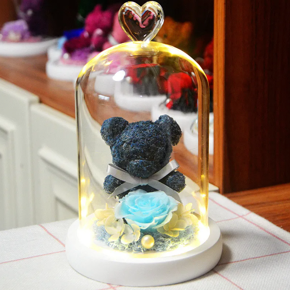 Eternal Rose Flower Bear Ornament