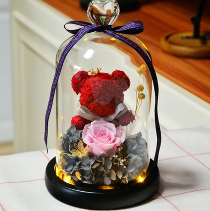 Eternal Rose Flower Bear Ornament